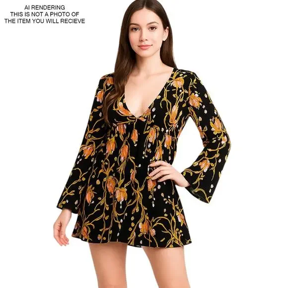 NWT Free People Tunic Top Bella Babydoll Floral Boho Whimsigoth Cottage Black XS - Picture 8 of 11